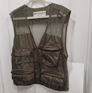 Columbia PFG Mesh Fishing Tactical Khaki Vest Mens XL Beige Multi-Pocket Outdoor